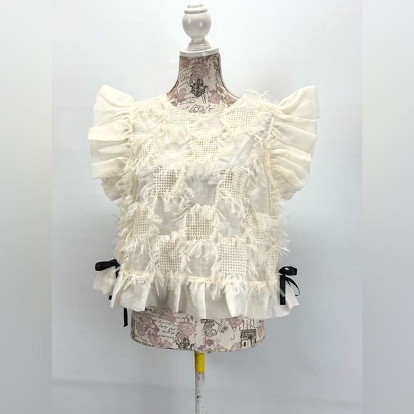 &MERCI Elegant Ivory Ruffle Blouse size L - Picture 10 of 15
